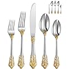 Keawell luxury 65 pieces 1810 stainless steel flatware set service for 12 silver plated with gold accents fine silverware set and dishwasher safe  urban country home decor