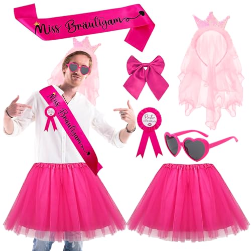Matreeglam JGA Juego de disfraz para hombre, vestido tutú con faja "Miss Novio", accesorio para disfraz de despedida de soltero para bodas (rojo rosa)
