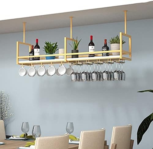 Ceiling Shelf - Wrought Iron Wine Glass Holder, Ceiling Mounted Storage Rack, Wall Mounted Plant Display, Kitchen Floating Shelves, Black, 140x30cm - Stylish Home Organizer