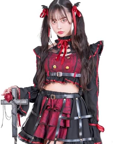 [Malymoon] コスプレ 悪魔 ヴァンパイア 吸血鬼 中村里砂 デビル サキュバス レザー レース ブラック レッド パープル 衣装 仮装 マリームーン 7点セット 9958 詳細画像1