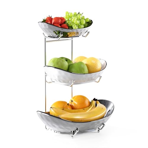 Acliys Cuenco de frutas de cerámica de 3 niveles para cocina, cuencos de cocina de porcelana, para almacenamiento de frutas y verduras, aperitivos, nueces, bandeja de platos para fiestas, bodas