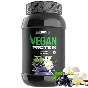 Veganistisch Eiwitpoeder – Plantaardig eiwit van erwt, rijst, amandel en hennep – Zonder soja – Heerlijk & romig – (750 g, Vanille Zwarte Bes)