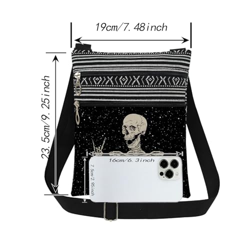Skull Starry Sky Print Women Crossbody Bag Rock Hand Gesture Adjustable Shoulder Straps Men Messenger Bag Travel Purse Goth Day of the Dead Birthday Christmas Gift for Friend2