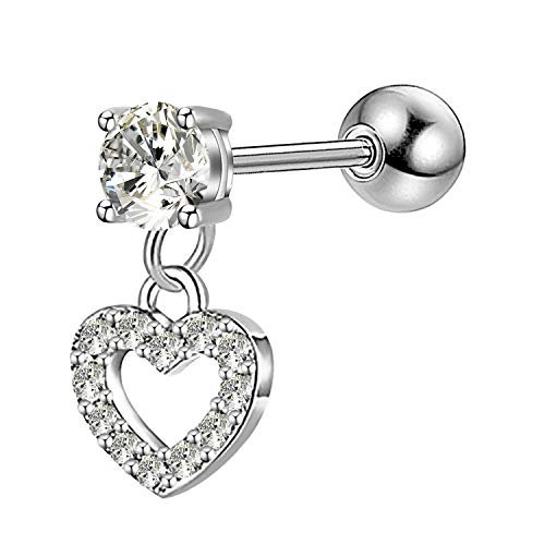 OUFER 16G 316L Stainless Steel Cartilage Earring Stud Heart Shape Dangle Helix Earrings Body Ear Piercing Silver