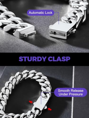 Richsteel 5/7/9/12mm Wide Miami Cuban Link Chain Bracelet for Men Women,Stainless Steel/Gold/Black Plated,7.4/8.2/9 Inch Length,Hip Hop Urban Street-wear Jewelry(Gift Wrapped)4