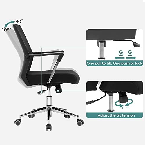 SONGMICS Swivel Desk Chair for Home, Mesh Office Chair with Arms, Lumbar Support, Tilt Mechanism, Adjustable Height, Max. Load Capacity 120 kg, Home and Office Furniture, Black OBN83BUK