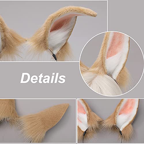 Handmade Rabbit Ears Headband Flexible Animal Ears Hair Hoop Plush Fancy Dress Cosplay Costume Hair Accessories (White) - Image 4