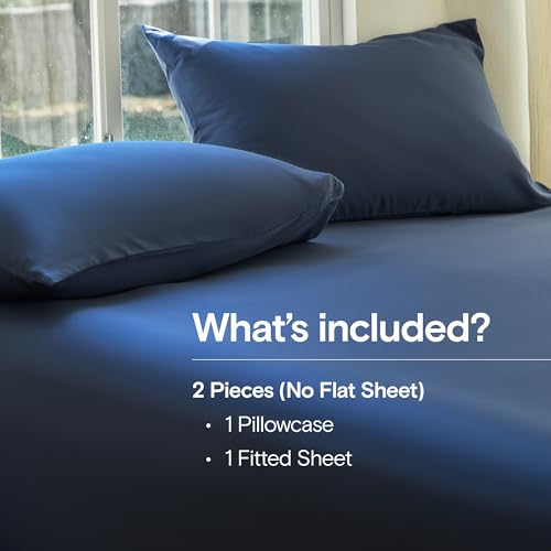 Image of DOZ Sheet Set, 100% Viscose derived from Bamboo, Organically Grown, Buttery Soft, Cooling Sheets, High GSM, Deep Pockets - 2 Piece - 1 Pillowcase 1 Fitted Sheet (Sapphire, Twin)