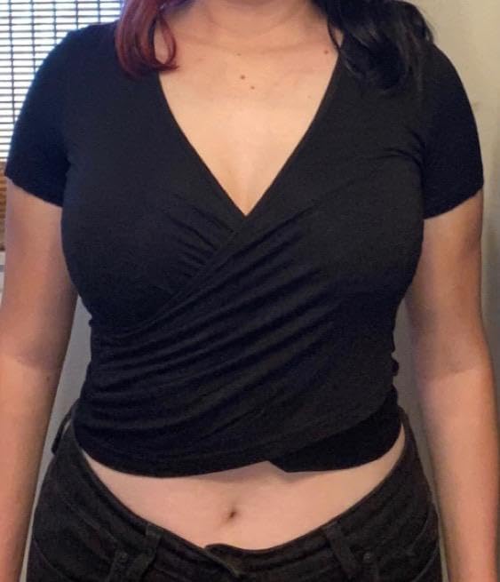 VETIOR Women's Sexy Deep V Neck Short Sleeve Unique Slim Fit Cross Wrap Shirts Crop Tops Going Out Tops - Image 4