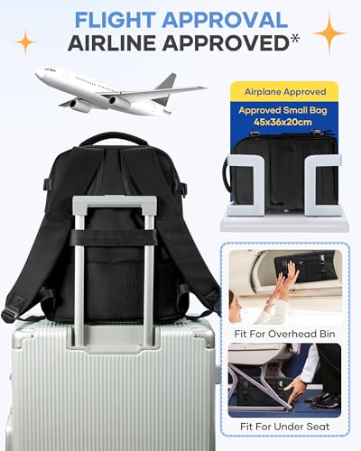 Image of coofay Large Black Travel Backpack Carry on Flight Approved Mochila De Viaje Personal Item Backpack for Airlines Frontier Airlines Personal Item Bag Large Backpacks for Travel Backpacks for Men Women