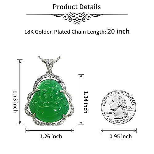 Image of ASGIFT Laughing Buddha Necklace Cubic Zirconia Green Jade Buddha Pendant with 18K Gold Plated Chain Lucky Buddha Necklace Jewelry Gift