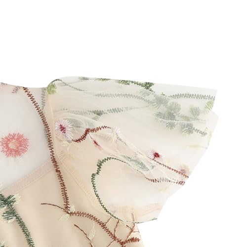 Kid Tea Party Dresses for Girls Floral Embroidery Mesh Dress Ruffle Sleeve Tulle Prom Easter Wedding Birthday Princess Dress4