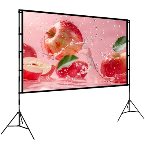 Projector Screen and Stand, Wootfairy 100 inch Foldable and Portable Projection Screen 16:9 4K HD Rear Front Wrinkle-Free Screen for Home Theater Backyard Cinema
