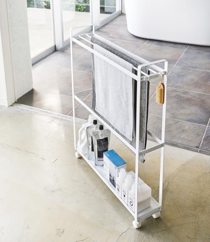Yamazaki Home Towel Rack and Bath Cart - Rolling Bathroom Storage Organizer Steel One Size White - Thumbnail 2