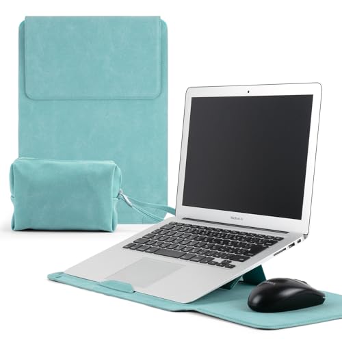 KiimLaa Etui na laptopa 15-16", z funkcją stojaka, do MacBook Pro 16" M4/M3/M2/M1/Max, MacBook Pro Air 15 cali, mrożone skóra PU, magnetyczna torba na laptopa do HP Dell 15-16" (zielone)