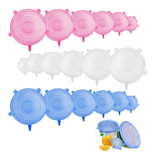 deegbbyi 18 Pieza Tapas de Silicona, 6 Tamaños Diferentes Tapas Elásticas Universales, Cubiertas Reutilizables para Tazas, Tapa para Recipientes Multiusos, Adecuado para Tazas, Yogures y Frutas
