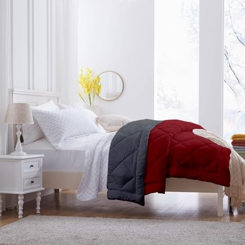 Image of 600 GSM Heavy Winter Double Bed Comforter | Microfiber, Breathable, Reversible,Soft, Lightweight & Machine Washable Comforter for Double Bed 90x100 Inch - BurgundyDark Grey