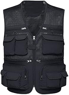 TACVASEN Mens Vest Military Gilet Multi Pocket Waistcoat Jacket Fishing Vest Outdoor Hiking Breathable Photography Vest