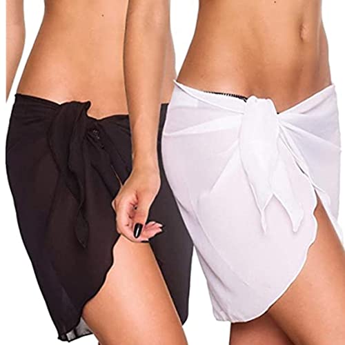 Bessy shop 2 pieces wrap cloth beach dress Wrap Cloth Beach Dress,2 Pieces Sarongs for Women Beach Wrap Dress Short Skirt Cover Up Chiffon Swimsuit Wrap Skirts Black White Half Beach Cover Up - Image 2