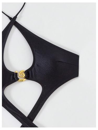 OYOANGLE Women's One Piece Swimsuit Cut Out Criss Cross Halter Bathing Suits Monokinis3