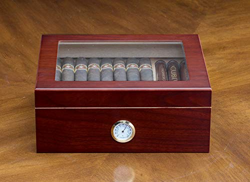 Prestige Import Group Chalet Glass Top Desktop Cigar Humidor With Hygrometer And Humidifier - Capacity: 20-50 - Color: Cherry #TOP2