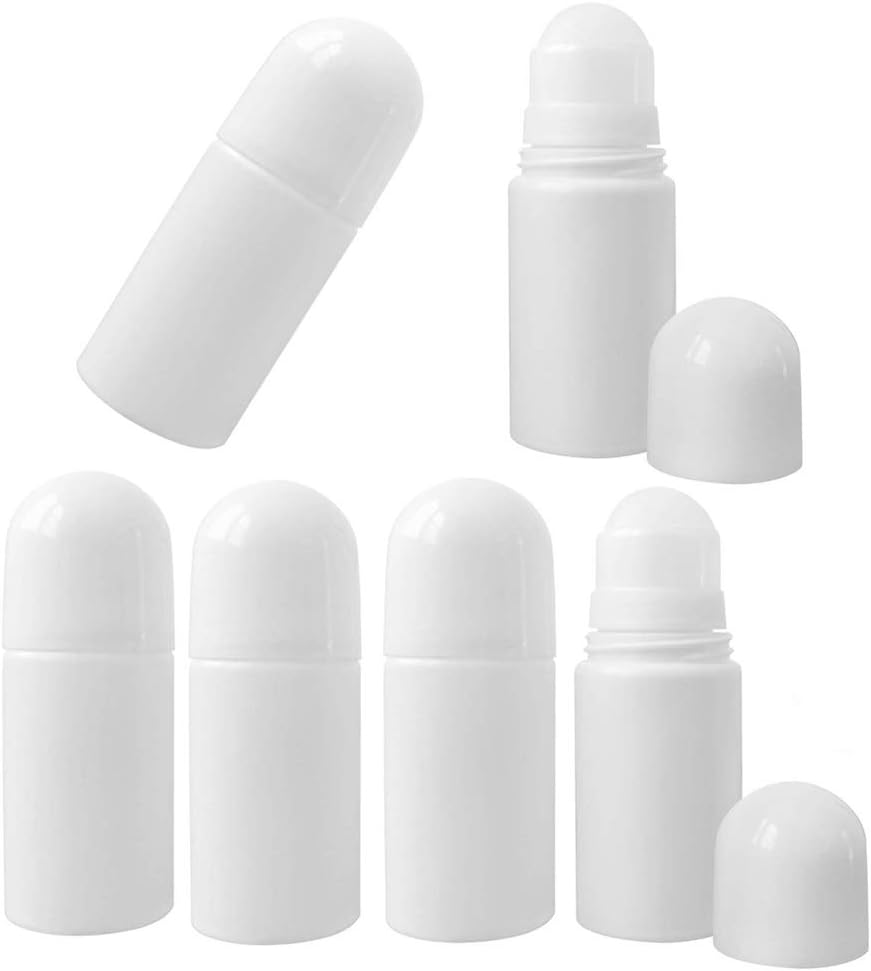 lasenersm 6 Pieces 1.69oz /50ml Empty Refillable Roll On Bottles Plastic Roller Bottle Plastic Rollerball Bottles Reusable Leak-Proof DIY Deodorant Containers for Essential Oil Perfumes Balms