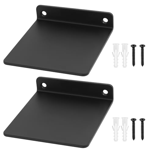 Zestaw 2 małych czarnych półek ściennych, mini półek ściennych, czarnych wiszących półek ściennych, czarnej półki do pokoju dziecięcego, dekoracji regału do kuchni, łazienki, salonu, 11 x 10 x 2,3 cm