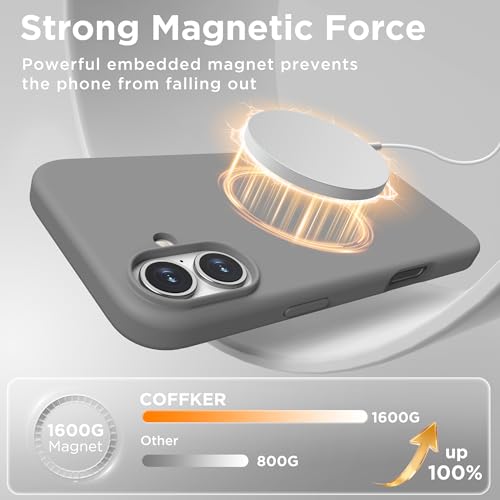 Image of Magnetic for iPhone 16 Case, Compatible with MagSafe, Liquid Silicone Phone Cover with Screen Protector & Camera Protector, Soft Anti-Scratch Microfiber Lining Inside 6.1 inch, Gray