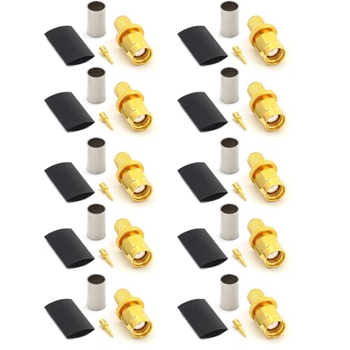 RANGEFUL - RANGEFUL SMA mâle à sertir type LMR240 LMR-240 RG59U RG8X RG-8X RF Connecteur de câble coaxial plaqué or (Pack de 10)
