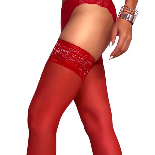 Image of Charm and Attitude Sheer Thigh High Stockings for Women | Stay Up Stockings with Silicone Lace Top | 15 Denier Nylons