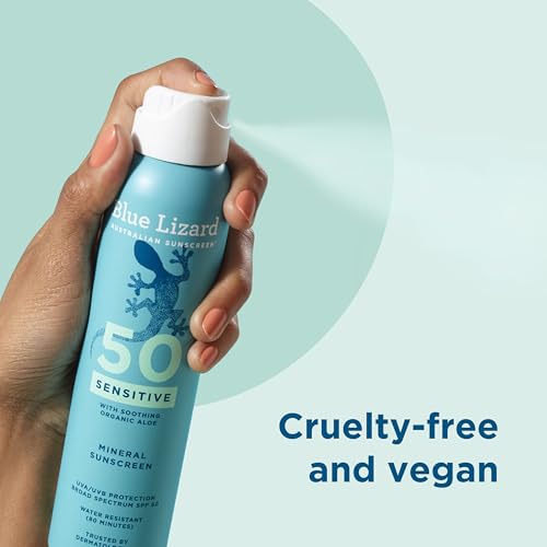 Image of Blue Lizard Sensitive Mineral SPF 50 Spray, Dermatologist-Recommended Brand, Broad-Spectrum UVA /UVB Protection, Water-Resistant, Zinc Oxide Formula, 5 oz