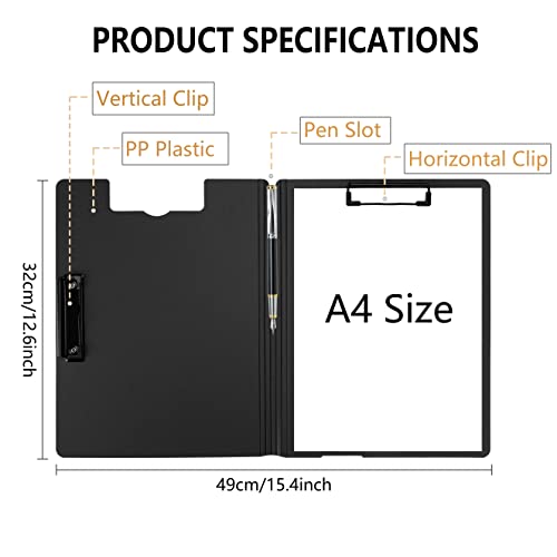 Pechor Clipboard Folder A4 Foldover Plastic PVC Covered, Foldable 360 Over with Two Clips File Document Organiser for School Office Supply (Pack of 4)