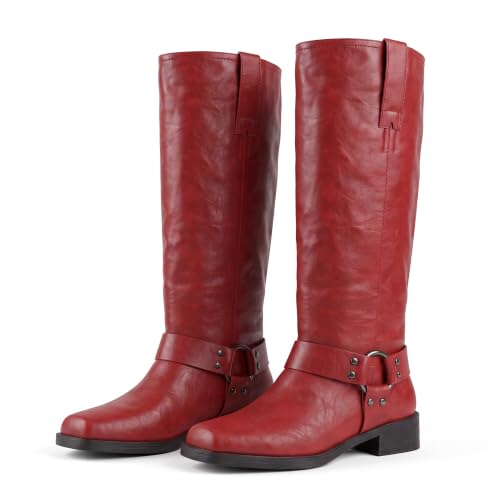 Image of KaroNairy Women's Knee High Moto Biker Buckle Boots
