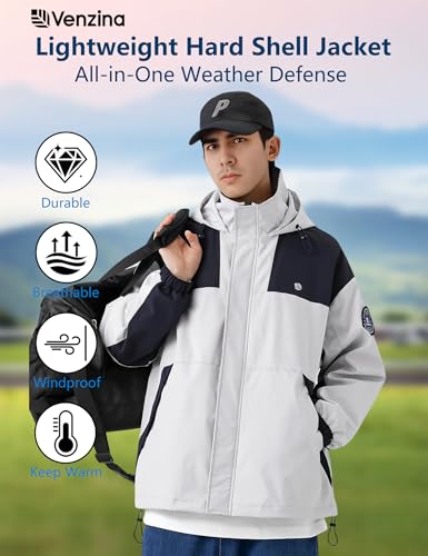 Image of Venzina Men's Waterproof Rain Jacket-Lightweight Windbreaker with Color Block Design, Breathable for Urban Outdoor, Daily Commuting I Fashion Unisex Couple Jacket