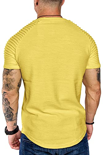 Coofandy Men Designer Tee Fitted Hipster Shirt Drop Cut Tee Gym Shirt Neon Yellow Xs #TOP3