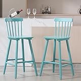 DM Furniture Windsor Bar Stools Set of 2, 26 Inch Counter Height Barstools Wooden Barstools with Spindle Back/Bigger Seat for Kitchen Island/Breakfast Bar/Home Pub, Teal