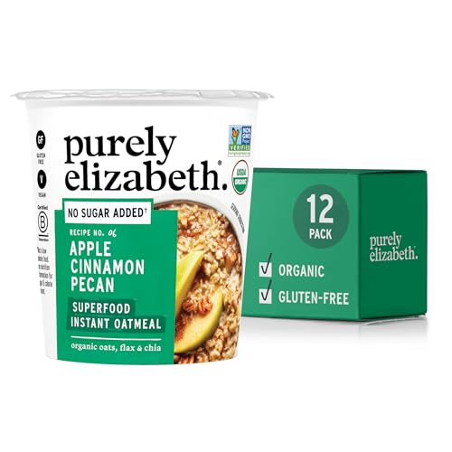 Image of Purely Elizabeth Organic Apple Cinnamon Superfood Oatmeal Cups, Great for Overnight Oats, Gluten-Free, 2 Ounce (Pack of 12)