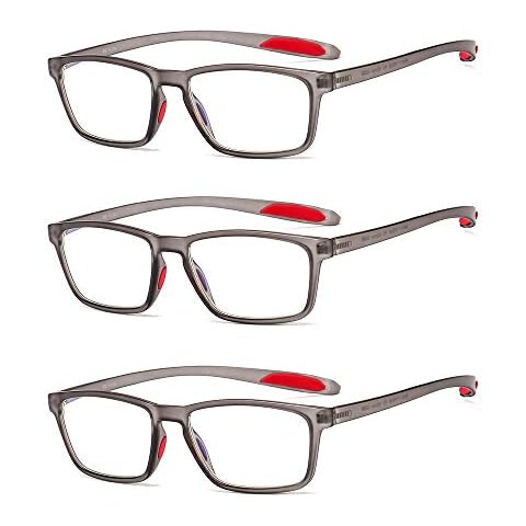 Suertree 3 Pack Blue Light Blocking Computer Reading Glasses, Rectangle TR90 Smooth Surface Frame Readers Spring Hinges Anti Eyestrain Gaming Glasses Unisex Schwarz 1.0X Cover