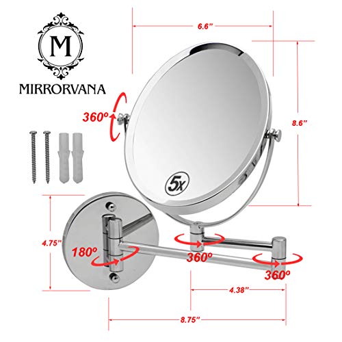 Espejo-de-Bano-Ovalado-Espejo-Pared-para-Afeitado-y-Maquillaje-Espejo-Aumento-5X-1X-Doble-Cara-17×22-cm