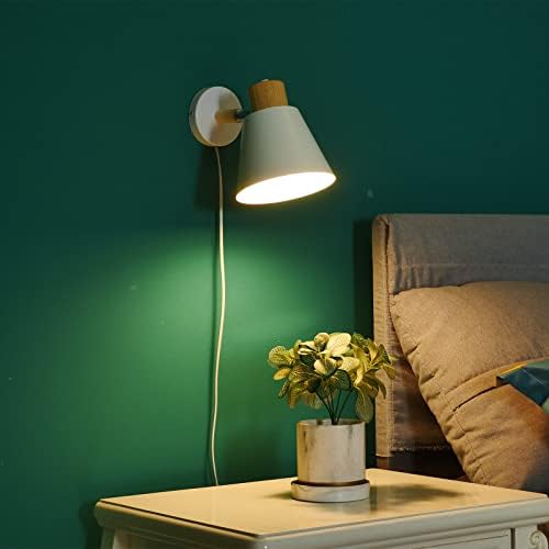 White Plug in Wall Sconces with Switch for Bedroom, Modern Rotation Wall Lamps Up Down E26 Mounted Fixture Wood Metal Lighting Switch Bedside Decor Reading Lights for Kids Bedroom, Living Room 8 41VBHSEBgLL. AC