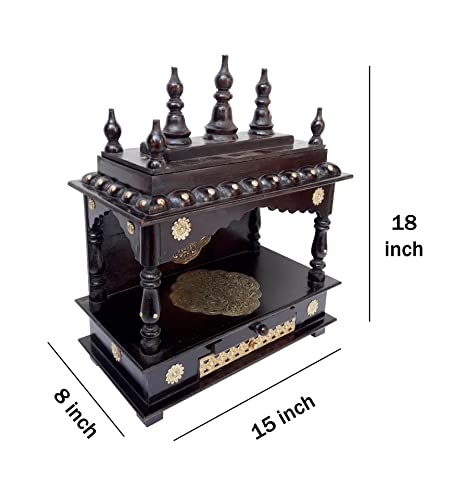 Wooden Temple Mandir Handcrafted Brass Fitted Polished Mandir Pooja Ghar Mandap for Worship Home Decor Wall Hanging