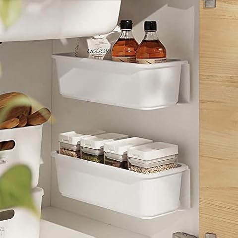YHANEC 2 Pcs Under Sink Organise, Kitchen Cupboard Organiser Pull Out, Slide Out Storage Baskets, Plastic Under Sink Shelf, Sliding Cabinet Basket, Organiser Storage for Kitchen Bathroom Office Cover