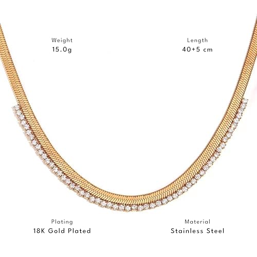 Chunky Gold Zircon Necklace for Women 18K Gold Plated Stainless Steel Waterproof Chain Tarnish Free Herringbone Gold Dainty Cute Choker Jewelry Gift for Women's Wife Friend 3.9 MM Wide 40+5 CM Long by Madornio - Used condition - Image 6
