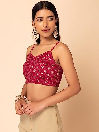 Image of Indya Women's Georgette Embroidered Sleeveless Regular Fit Blouse Pack of 1