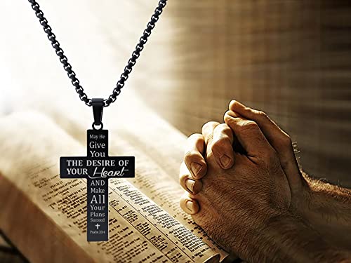 Hofoya American Flag Black Cross Pendant Necklace With Inspiring Bible Quote Psalm 20:4 For Men Teen Boys,Independence Day Birthday Graduation Easter Gift For Friends Or Family. #TOP6