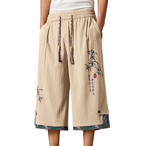 Pantalon japonais homme 3/4 baggy taro en lin ample style asiatique