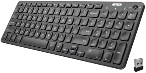 Arteck 2.4G Wireless Keyboard Ultra Slim Full Size Keyboard with Numeric Keypad and Media Hotkey for Computer/Desktop/PC/Laptop/Surface/Smart TV and Windows 10/8/ 7 Built-in Rechargeable Battery