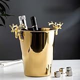 Cubo de hielo de moda y creativo Acero inoxidable patrón de martillo de oro cubo hielo hielo vino tinto champagne hielo vino barril (Color : Light Green)