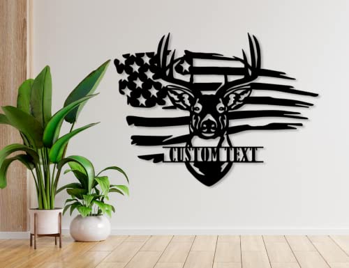 Redfishouse Custom Metal Deer Name Sign, Outdoor Decor Usa Flag Deer Hunting Metal Wall Decor, Personalized Metal Monogram Family Name Sign, Anniversary, Last Name Sign,Front Door. #TOP2