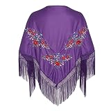 Wildarms Mantón de Sevillana Bordado con Flecos para Flamenco Feria Disfraz Baile Tradicional Mujer (Morado, L)